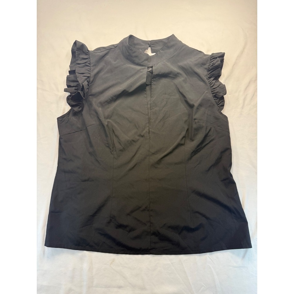 SHEIN CURVE Womens 2XL Black Ruffle Trim Keyhole Mock Neck Sleeveless Blouse Top